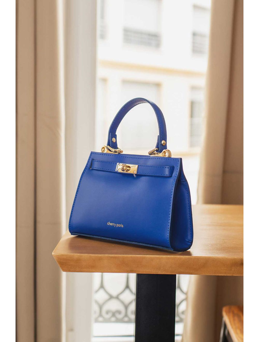 Sac Porté Main en Croûte de Cuir Vachette Lisse CARMEN-4029-Bleu Roi