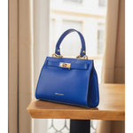 Sac Porté Main en Croûte de Cuir Vachette Lisse CARMEN-4029-Bleu Roi