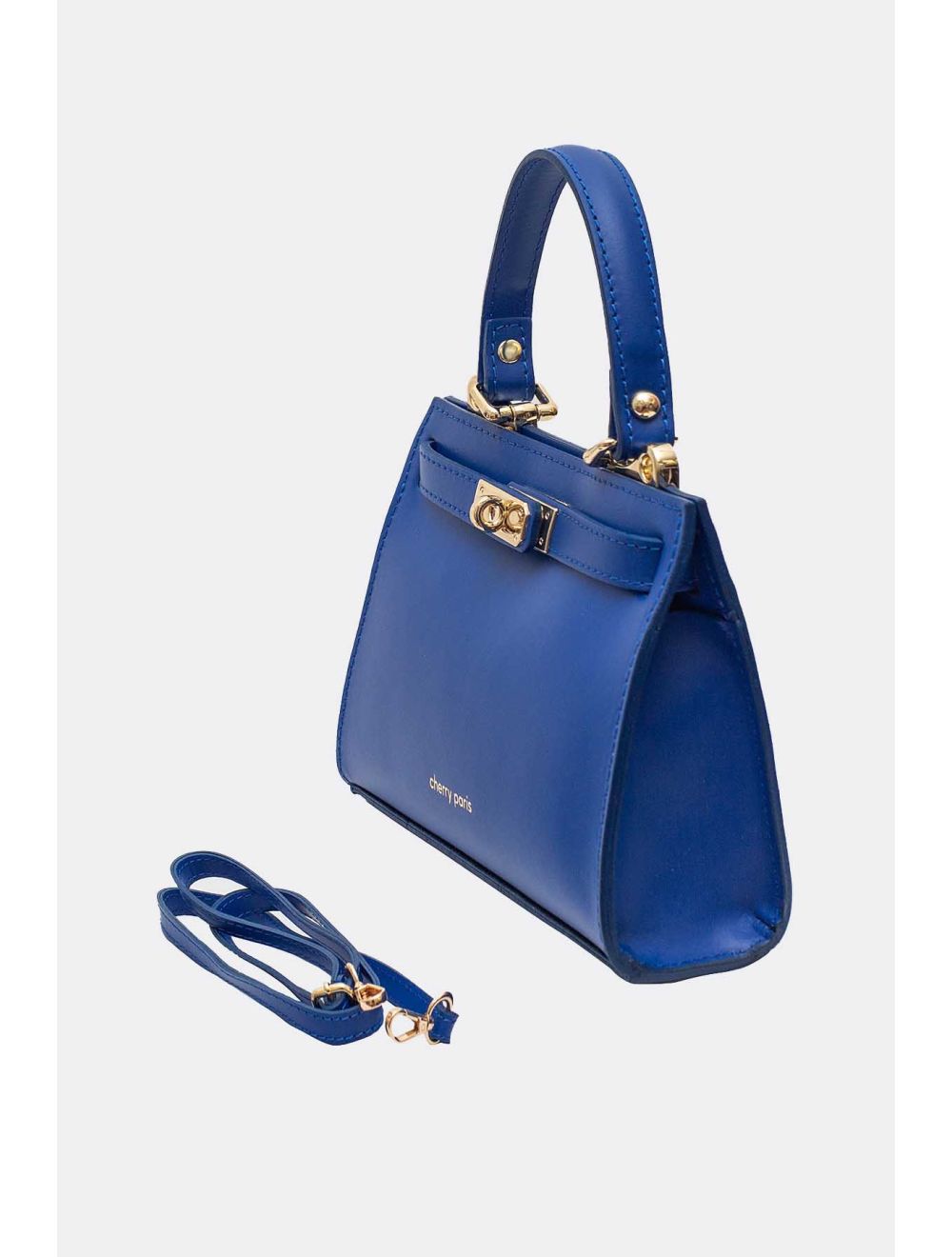 Sac Porté Main en Croûte de Cuir Vachette Lisse CARMEN-4029-Bleu Roi