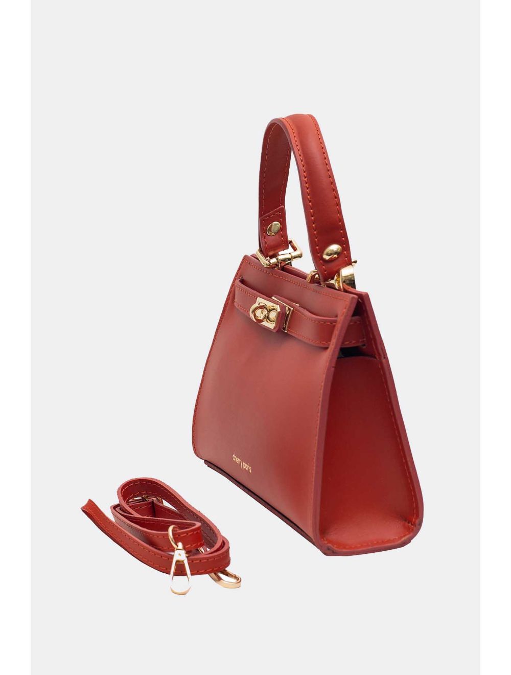 Sac Porté Main en Croûte de Cuir Vachette Lisse CARMEN-4029-Rouille